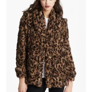Alice + Olivia Leopard Animal Print Shawl Faux Fur Jacket Coat Size M